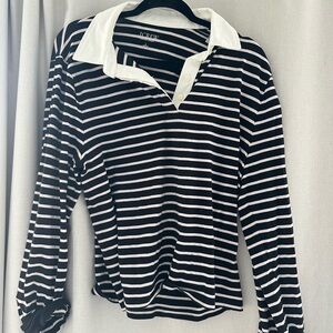 J. Crew Black and White Striped Rugby Polo Shirt